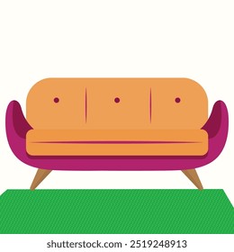 sofa Two seater orange sofa with two cushions vector.