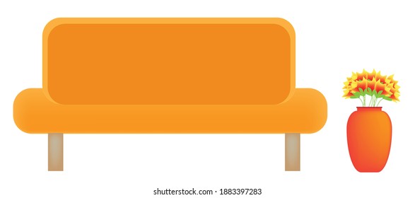 sofa vector with flower vase 