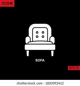 Sofa vector icon on black background. Illustration flat icon for graphic, print media interfaces and web design.