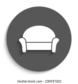 sofa - vector icon with shadow on a round grey button