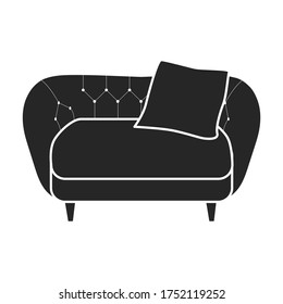 Sofa, Vektorsymbol.Schwarz, Vektorsymbol einzeln auf weißem Hintergrund, Sofa.