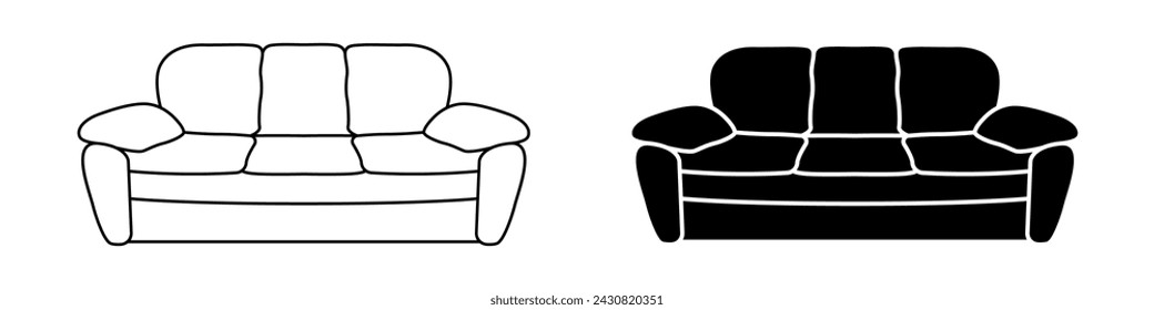 Sofa vector icons. The soft sofa logo is linear. Logo for a furniture company. Wide sofa icon concept.