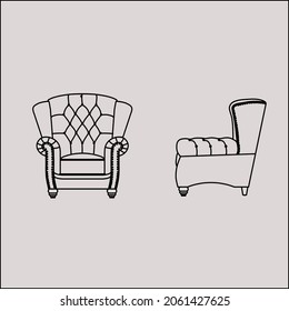 Sofa, Vektorgrafik einzeln auf weißem Hintergrund. Soft-Sofa-Symbol. Das Sofa im alten Stil ist Symbol. Divan Sofa Vektorsymbol.