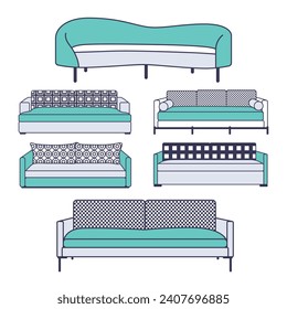 Sofa vector illustration set with retro pattern style