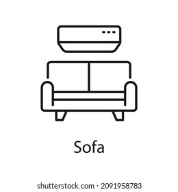 Icono de contorno vectorial Sofa para web aislada en el archivo EPS 10 de fondo blanco