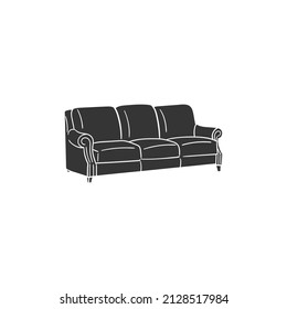 Sofa Vintage Icon Silhouette Illustration. Furniture Comfortable Armchair Vector Graphic Pictogram Symbol Clip Art. Doodle Sketch Black Sign.