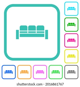 Sofa vivid colored flat icons in curved borders on white background