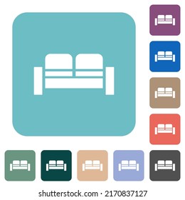 Sofa white flat icons on color rounded square backgrounds
