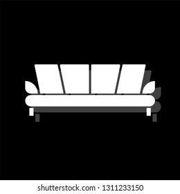 Sofa. White flat simple icon with shadow