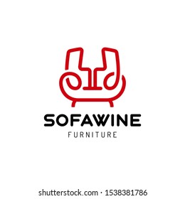 Sofa Wine Logo Vector Icon Illustration. Relax concept logotype.