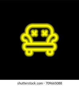 Sofa yellow glowing neon ui ux icon. Glowing sign logo vector