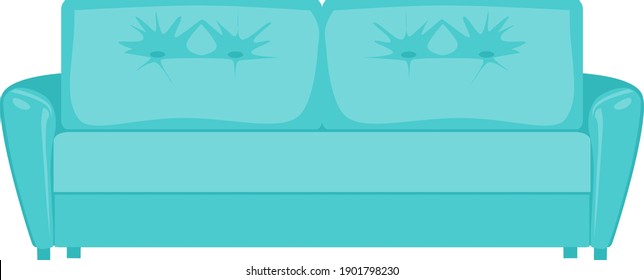 sofa.interior design,decorative blue sofa in boho style.for room design of residential or non-residential premises.vector isolated image on white background sofa with two pillows for insertion into