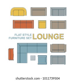 Sofas, Armchairs, Lounges And Ottomans Furniture Flat Style Set
