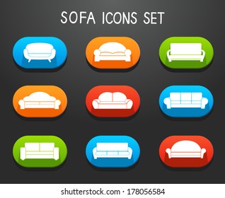 Sofas and couches furniture icons set for comfortable living room vector illustration