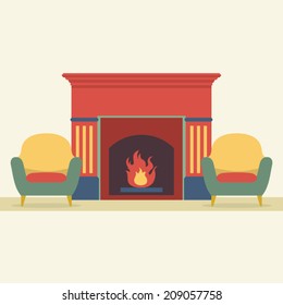 Sofas And Fireplace Living Room Interior