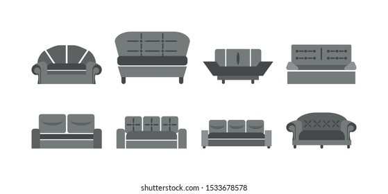 Sofas icon set. Vector 10 EPS. Isolated monochrome illustration on a white background.