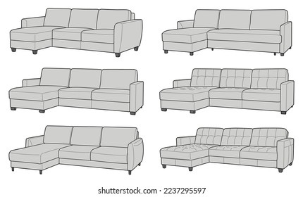 Sofas isolated on white background. Technical drawing