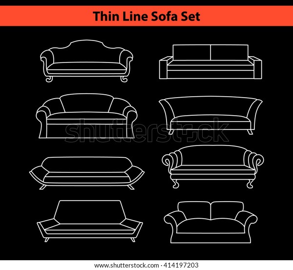 Sofas Set Line Art Style Classic Stock Vector Royalty Free 414197203