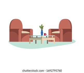 sofás y mesa sala de estar mobiliario diseño de ilustración vectorial