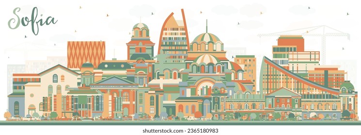 Sofia Bulgaria City Skyline with Color Buildings. Vector Illustration. Sofia Cityscape with Landmarks. Business Travel and Tourism Concept with Historic Architecture.