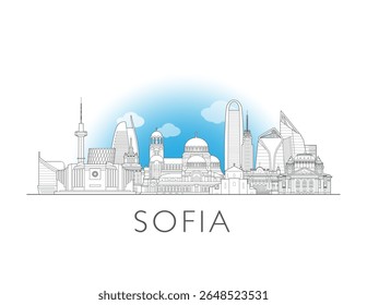 Sofia, Bulgaria cityscape illustration skyline drawing