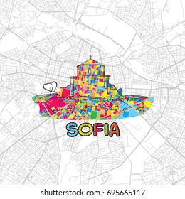 Sofia, Bulgaria, Colorful Map Sign, print design icon for Wall Art, Gift and Greeting Card
