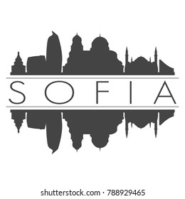 Sofia Bulgaria Europe Skyline Vector Art Mirror Silhouette Emblematic Buildings