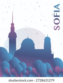 Sofia, Bulgaria gradient futuristic poster. Vector landmark abstract silhouette graphic for brochure, vertical page, booklet, cover