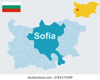 Sofia Bulgaria Map and Flag - Capital City of Bulgaria, Alexander Nevsky Cathedral and Vitosha Mountain Vector Outline.
