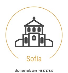 Sofia (Bulgaria) outline icon with caption. Sofia City logo, landmark, vector symbol. Illustration of Sofia isolated on white background.