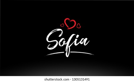 sofia city hand written text with red heart suitable for logo or typography design