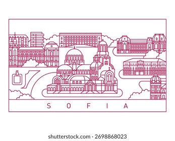 Sofia City Skyline Vector Illustration. Line Art Urban Landscape.