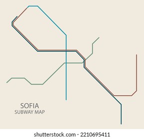 Sofia city subway vector map colored