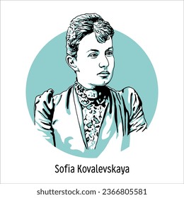 Sofia Kovalevskaya - Russian mathematician and mechanic, the world's first woman professor of mathematics. Hand-drawn vector illustration.