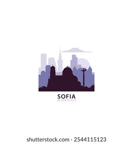 Sofia logo with skyline, cityscape retro vector icon. Bulgaria city horizon, facade, travel logotype