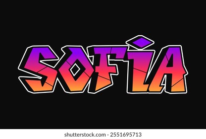 Sofia - letras de una sola palabra, estilo graffiti. Bulgaria. Logotipo dibujado a mano de Vector. Camiseta divertida de la impresión del estilo del graffiti de Sofía, moda, concepto del cartel