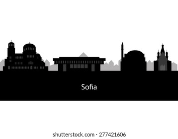 Sofia skyline in gray background in editable vector file