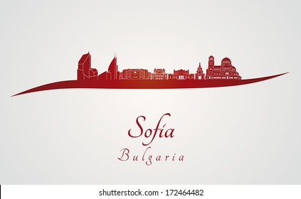 Sofia skyline in red and gray background in editable vector file