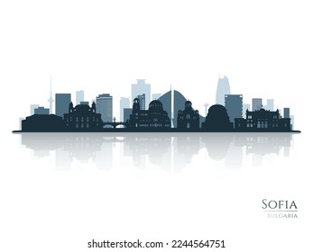 Sofia skyline silhouette with reflection. Landscape Sofia, Bulgaria. Vector illustration.