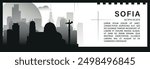 Sofia skyline vector banner infographic, black and white minimalistic cityscape silhouette. Bulgaria capital city horizontal graphic, travel, monochrome layout for website