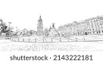 Sofia Square. Saint Sophia Cathedral. Kyiv. Ukraine. Hand drawn sketch. Vector illustration.