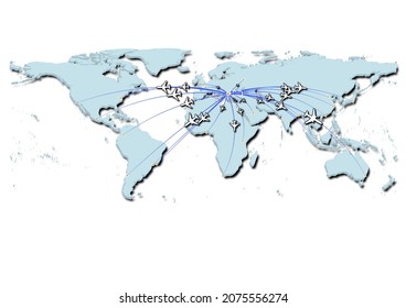 Sofía-Bulgaria en ilustración de vector conceptual, mapa que muestra vuelos desde Sofía-Bulgaria a las principales ciudades alrededor del mundo.