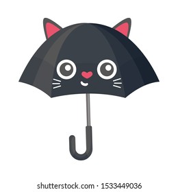 Sofisticated Opened Umbrella With Black Cat Design Vector Illustration