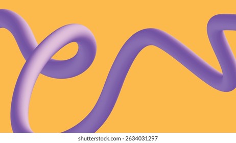 Tubo de estilo suave 3D em tons roxos fluindo sobre um fundo amarelo silenciado. Excelente para conteúdo visual criativo e design de marca.