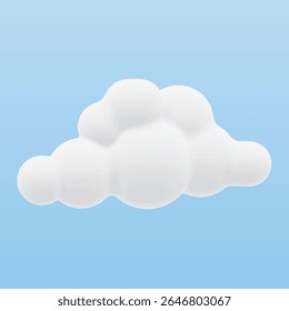 A soft 3D vector cloud icon with clean rounded shapes. Smooth shadows and subtle depth, modern look on a light blue sky background color. Ideal for weather apps, forecasts, UI or UX design.