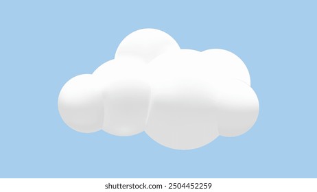 Soft, 3D and White Cartoon Fluffy Clouds Vector Illustration on Blue Sky Background. 3d geometric shapes. Vector.