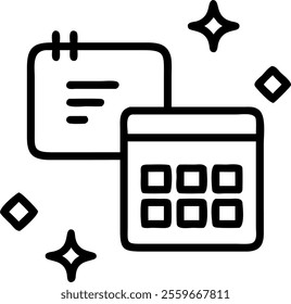 Soft abstract background with floating calculator and calendar icons concept as A still shot of a soft abstract background featuring floating holographic calculator and calendar icons. The image conve