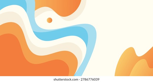 Soft abstract background with flowing light blue, orange, and beige curved shapes with a large white space.