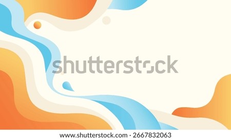 Soft abstract background with flowing light blue, orange, and beige curved shapes with a large white space.