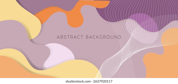 Soft Abstract Background with Rounded Overlapping Shapes in Pastel Orange, Yellow, Peach, Lavender, and Muted Purple, Featuring White Mesh-Like Lines for Depth and Organic, Flowing Aesthetic